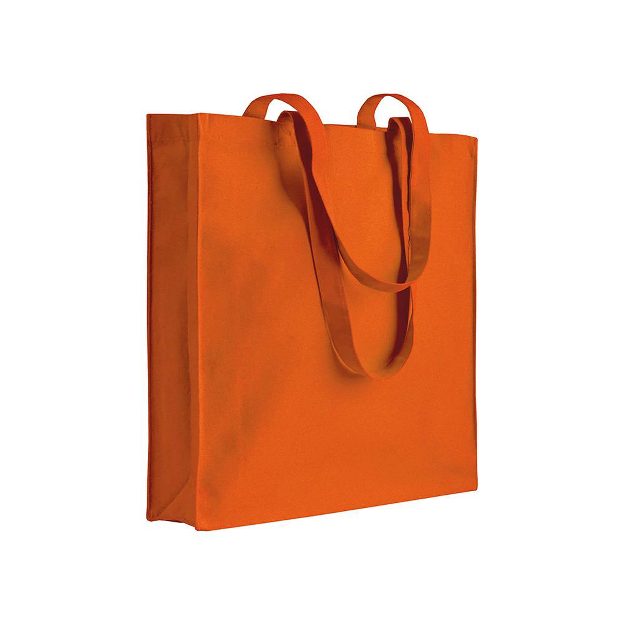 Shopper con soffietto in canvas 280 g/m2, manici lunghi Shopper con soffietto in canvas 280 g/m2, manici lunghi